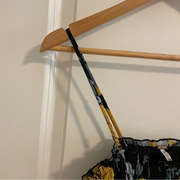 Free People Floral Sophia Jumpsuit Flowy Wide Leg Black and Yellow Boho Size XS - Picture 5 of 12